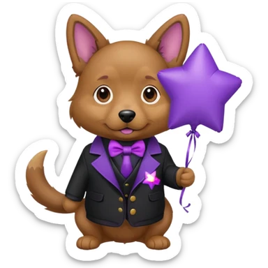 Dog hold purple star shape balloon, black jacket sticker