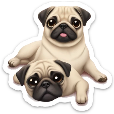 a mother pug and a cute baby pug sleeping on a rug together sticker