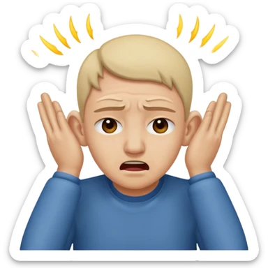 person covering ears, wincing in pain because the sound is terribly loud and hurting ears sticker