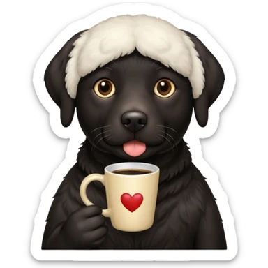 Black lab with a coffee sticker