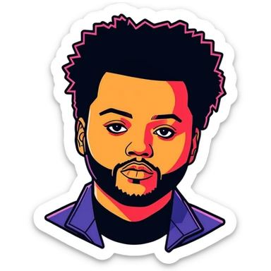 2012, The Weeknd,  canadian celebrity and singer from Toronto, hyperrealistic, mirco-detailed, vivid, bold colors, 3D sticker design
 Must be 8k hd, 8000x8000px resolution. Must use very thin transparent smooth lines sticker