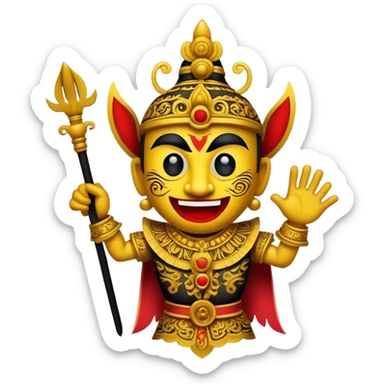 Cinematic Realistic Wayang Kulit Pop Culture Emoji, featuring a vibrant shadow-puppet theatre scene rendered with dynamic textures and artistic, traditional lighting. sticker