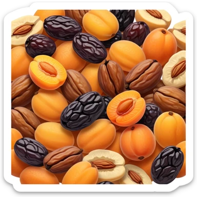 dried fruits assortment with raisins, dried apricots, prunes and dates sticker