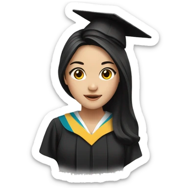 asian graduation girl with long black hair sticker