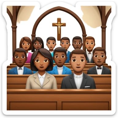 African American urban men and women sitting in church pews on a Sunday at church listening to a preacher sticker