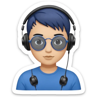 Light Brown Skin Dark Blue Haired Gray Eyes Circle Shaped Shades Black Colored Squareded Ears Headphones Short Haired Black Lips Blue Shirt  sticker