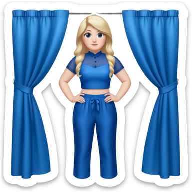 Meghan Trainor dressed in blue crop and blue silk pants standing in front of blue curtain  sticker
