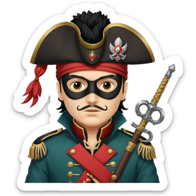 Adam Ant  painted with Indian war colors with black mask is wearing a Hungarian Hussar'S JACKET, holds two firelocks holsters in his hands sticker