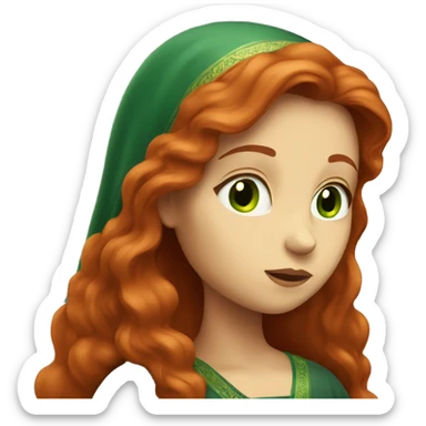 long-haired redhead woman with green eyes praying sticker