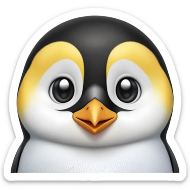 cinematic-cute-emperor-penguin-portrait-emoji,-head-tilted-playfully-and-inquisitively,-with-glossy,-pristine-plumage,-sparkling-eyes-filled-with-curiosity,-simplified-yet-irresistibly-adorable-features, black, large black eyes face, zoomed in sticker