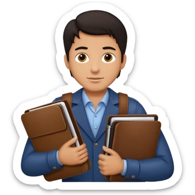 Man with dark hair carrying a portfolio heading to work. sticker