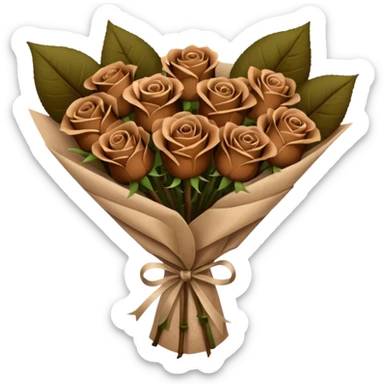 Bouquet of brown roses in a paper package sticker