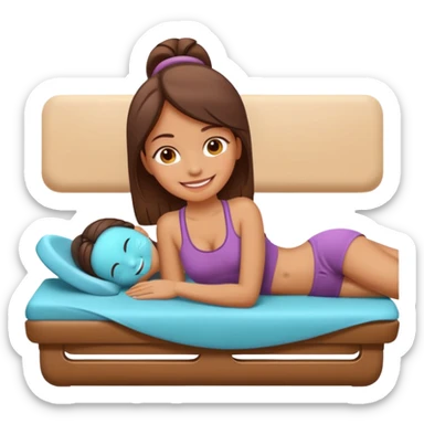A cute emoji-style illustration of a girl lying on a massage table during a relaxing massage session,  sticker