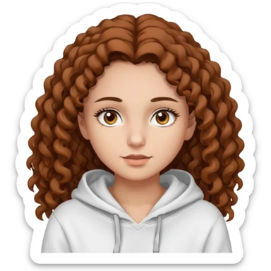 Una ragazza con una felpa semplice bianca,ha gli occhi marroni,i capelli marroni  , c’è gli ha lunghi e ricci  e ha le ciglia lo stile dell immagine deve essere semplice sticker