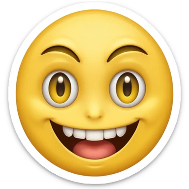 Yellow emoji with vertical slit eyes, huge creepy grin from ear to ear sticker
