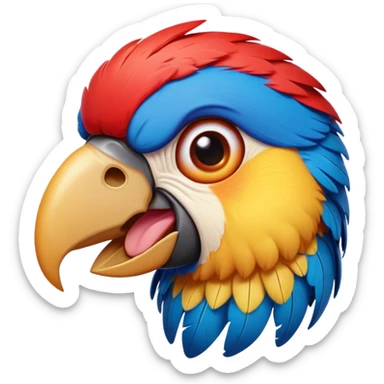 Cinematic Realistic Comical Macaw Portrait Emoji, Head tilted dramatically with an exaggeratedly amused expression, featuring a striking array of vividly detailed scarlet and blue feathers with bold natural accents and wide, expressive eyes full of playful disbelief, rendered with lifelike texture and vibrant hues, high shine, dramatic yet playful, styled with an air of cheeky avian mischief, soft glowing outline, capturing the essence of a spirited and over‐the‐top macaw that looks ready to flap its way into viral fame! sticker
