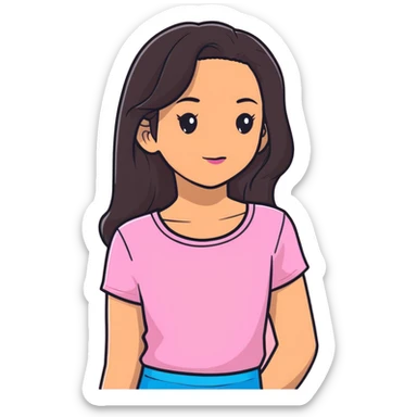 girl with long  dark brown hair and light tan skin wearing a pink top  sticker