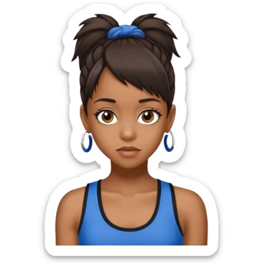 Lisa Left Eye Lopes brown eyes dark brown Ponytail hair, blue tank top sticker