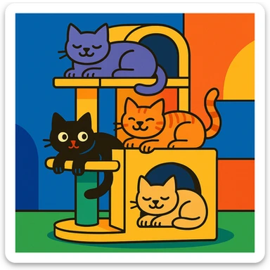 cats relaxing in a vertical playhouse sticker