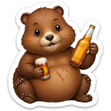 A chubby beaver hugging a beer bottle with both paws sticker