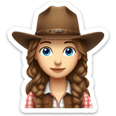 Cute country girl blue eyes and brown hair with a cowboy hat sticker