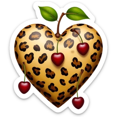 leopard print heart with two dark red cherry sticker