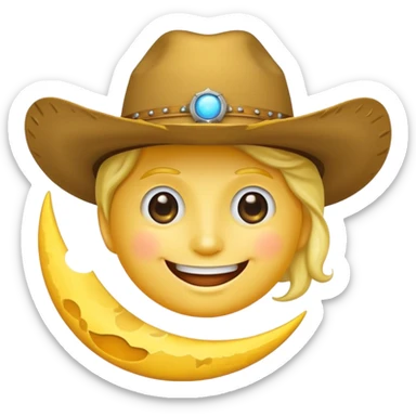 The smiling moon emoji with a cowboy hat on sticker
