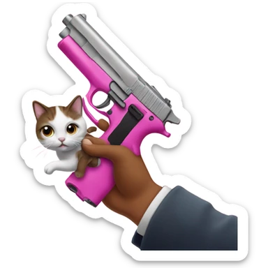 pink gun with a cat holding it sticker