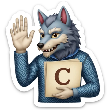a werewolf hand holding the letter c make the c made out of persian carpet texture sticker