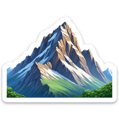 Cinematic Realistic Mountain Emoji, Majestic and towering, with craggy, snow-capped peaks rising sharply against a deep blue sky. The rugged terrain is dotted with rocky outcrops and patches of greenery, with clouds swirling around the higher reaches. Soft glowing outline, capturing the essence of ancient strength and natural beauty in a towering mountain! sticker