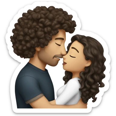 Brunette long curly hair kissing her white man  sticker