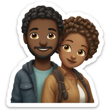 Realistic black girl with box braids and light skin boy with short curly hair and a short beard hugging sticker