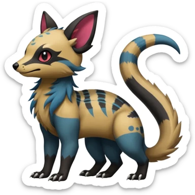 Rare exotic cute epic aesthetic gothic colorful Salandit-Eevee-Civet-species-Fakemon-hybrid-creature, with markings, full body sticker