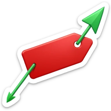 Tag vermelha com uma flecha pra cima verde do lado sticker