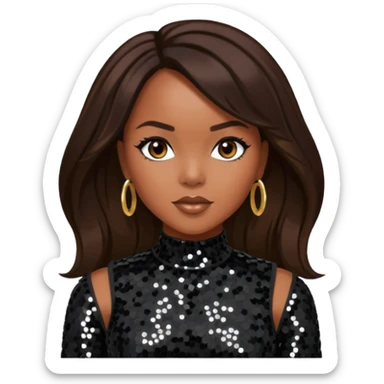 LeToya Luckett with long dark brown hair, black sequin outfit sticker