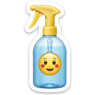 plastic spray bottle with simple trigger top and translucent body filled with clear liquid, practical shape, subtle grip texture on neck, no branding, slight reflection on plastic, no label, no cloth, no surface, soft lighting, subtle shadows, emoji scale sticker