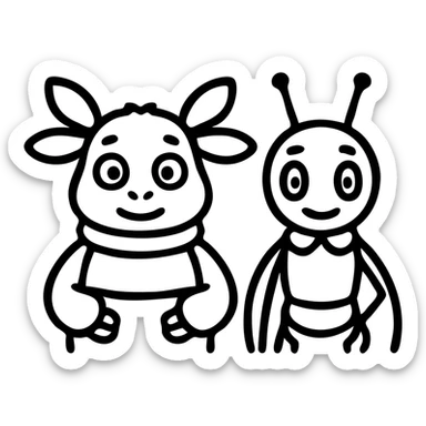 Luntik and Kuzya as a modern outlined icon, slightly stylized, no fill sticker