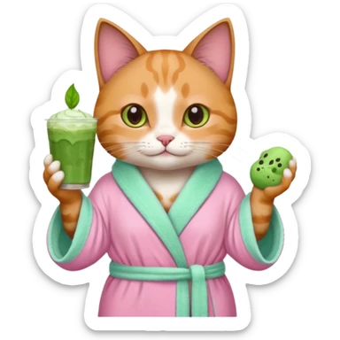 I want a CAT whit a iced macha on her paw and i want her to ne wearing a pink bath rope sticker