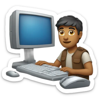 Indian white man with computer with taking lot of responsibility of work and family sticker