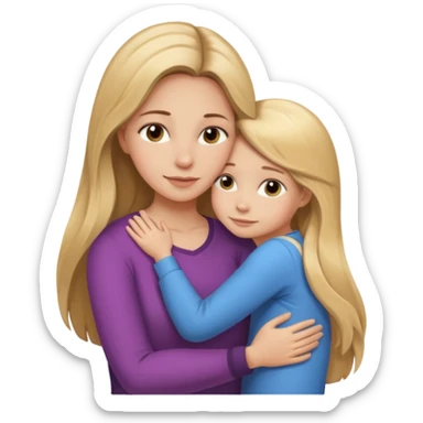 A beautiful mother with long brown hair hugging her cute 12yr old blonde hair daughter sticker