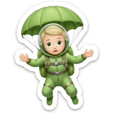 Skydiving baby with parachute and UFO green sticker