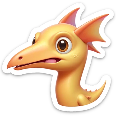 Cinematic Cute Pterodactyl Portrait Emoji, Head tilted playfully with a charming smile, featuring a diminutive, agile form with delicately curved wings and wide, sparkling eyes full of endearing wonder, Simplified yet irresistibly adorable features, highly detailed, glowing with a warm, inviting pastel glow, high shine, affectionate and lively, stylized with a touch of whimsical prehistoric charm, soft glowing outline, capturing the essence of a mischievous yet lovable Pterodactyl that seems as if it could flutter out of the screen into your arms! sticker