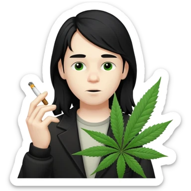 young boy with black long hair smoking weed sticker