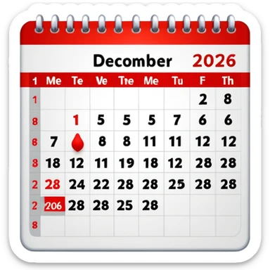 create a calendar for december 2026 , monday comes first day of the week and highlight with red 15-28 december sticker