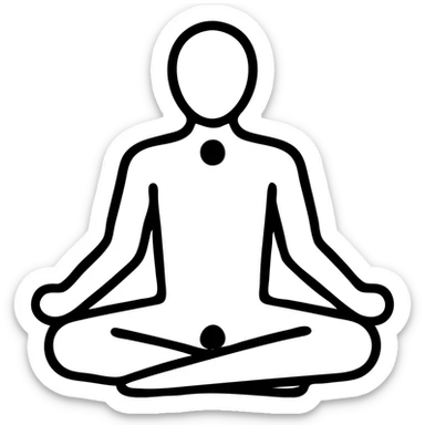 minimalist silhouette of person in lotus posture, chakras represented by bright colored circles along the body, white background, clean icon style sticker
