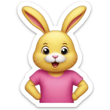 it-was-not-me,-i-am-innocent.-portrait-of-confused-nervous-pink-rabbit-raising-paws-up-in-surrender-and-staring-wearing-yellow-teeshirt sticker