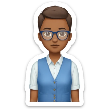 je veux crée mon émoji  de moi personnel j'ai la peau marron plutôt grand j'ai une coupe Classic choux court dégrader comme Jami fox l'acteur américain, je me tiens droit avec des lunette plutôt ronde une chemise blanche Gillet manche courte bleu  sticker