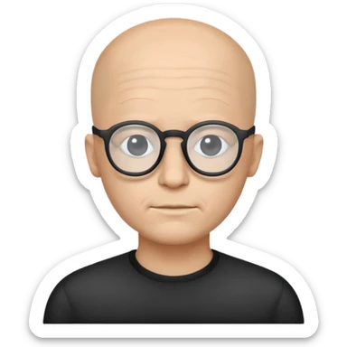Minimalist flat vector icon, iOS style, thin black outline on a white background. Human silhouette. Black, completely monochrome, matte. Impersonal, no eye sockets, no hair. Wearing glasses. sticker
