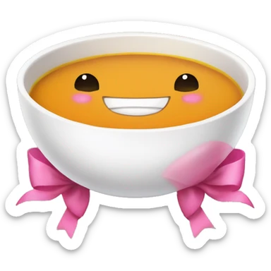 Pumpkin Soup in a white Bowl with a pink bow at the bowl sticker