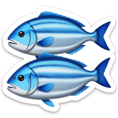 Fish dishes avatar in bright emoji-style illustration. Grilled fish, fillets, and seafood, blue and silver tones, simple shapes, flat design, fresh and flavorful. sticker